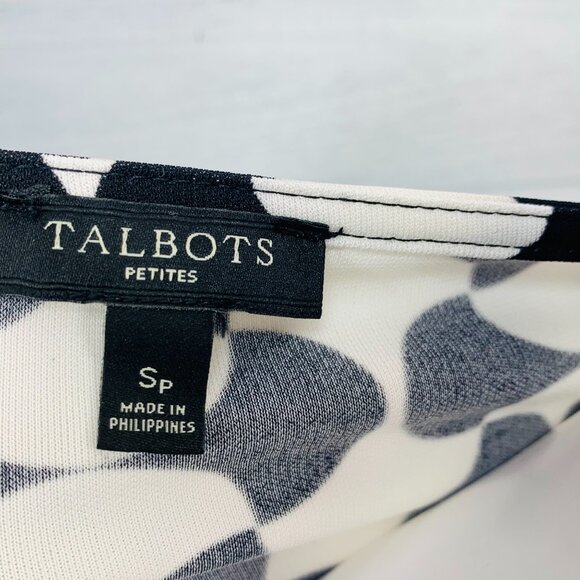 Talbots Womens Faux Wrap Jersey Sheath Dress Stretch Black White Petite Size S - Picture 10 of 12